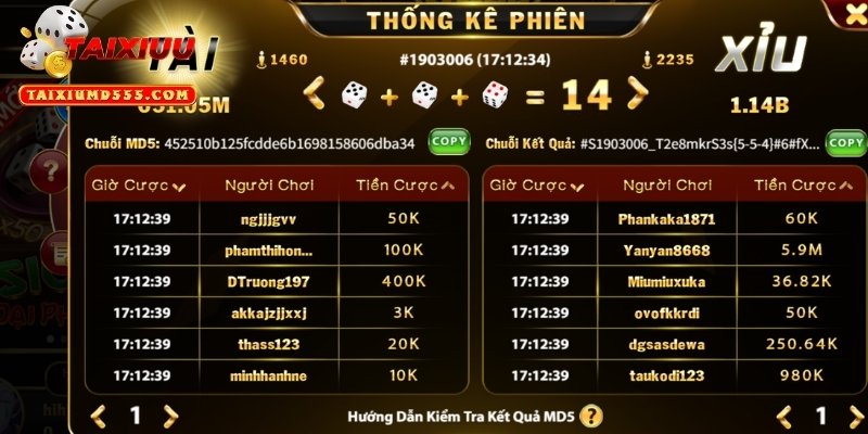 Thành viên chơi tài xỉu muốn tăng tỷ lệ chiến thắng hãy theo dõi lịch sử
